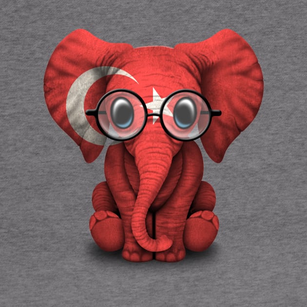 Baby Elephant with Glasses and Turkish Flag by jeffbartels